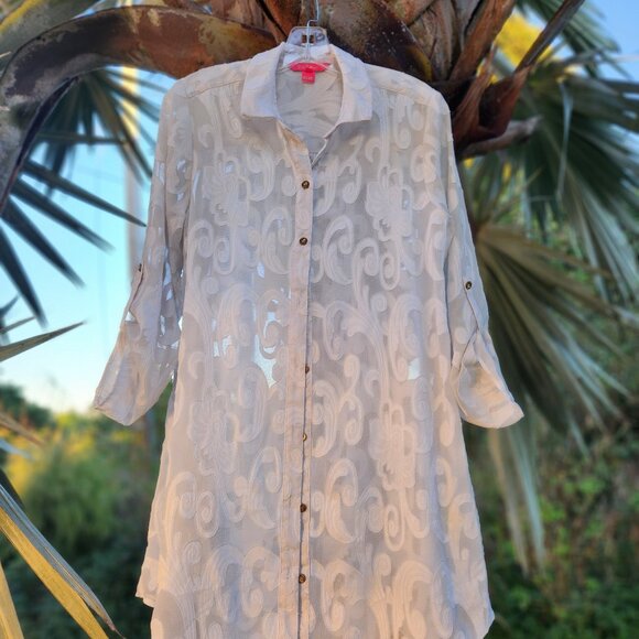 Lilly Pulitzer Natalie Shirtdress Cover-Up Tunic Resort S-WHITE - Picture 1 of 5